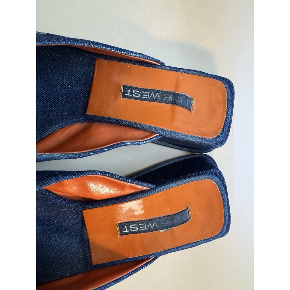 Nine West Y2K Denim Floral Embroidered Sequin Denim Mules Shoes Slip On Size 8 - Picture 4 of 9